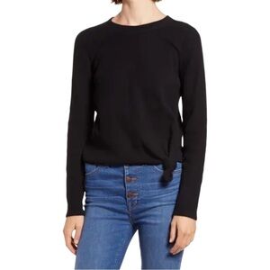 Madewell Black Ribbed Elwood Knot Front Top Size L